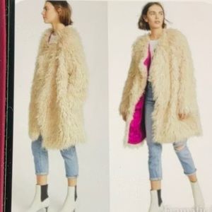 Free People Florence Faux Mongolian Fur Coat-Size Small